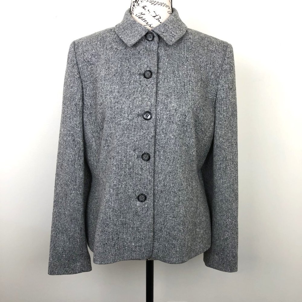 Ann Taylor LOFT Gray Wool Silk Blend Jacket Coat Button Down Top